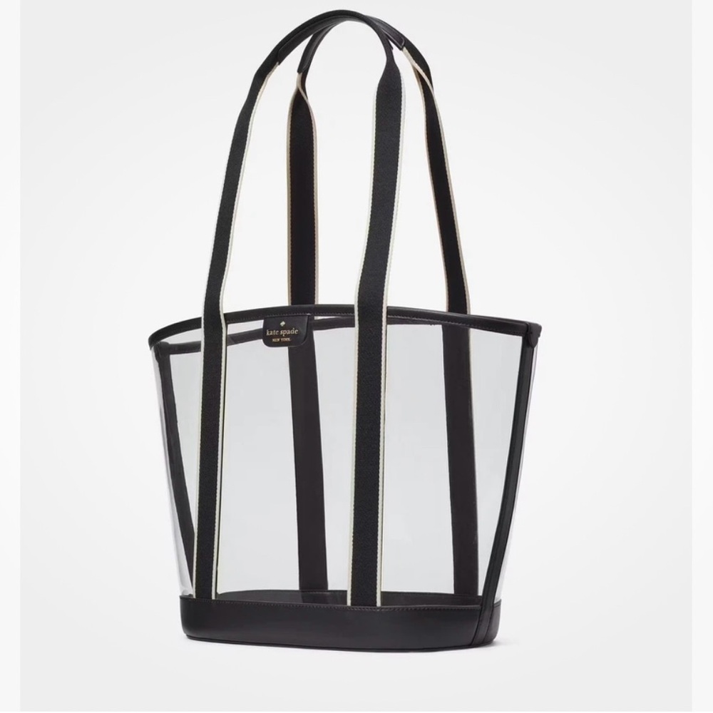 BRAND BRAND BRAND NEW!! Kate Spade NEW YORK Clr W/Blk/Wte Straps Tote Bag & Xtra - Picture 3 of 5